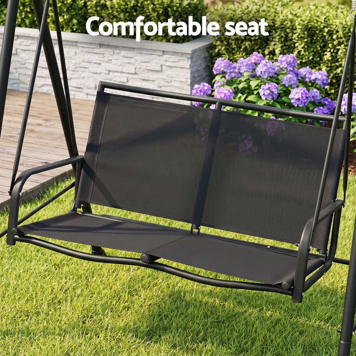 Gardeon Outdoor Swing Chair with Adjustable Canopy 142cmx172cm Stand Black