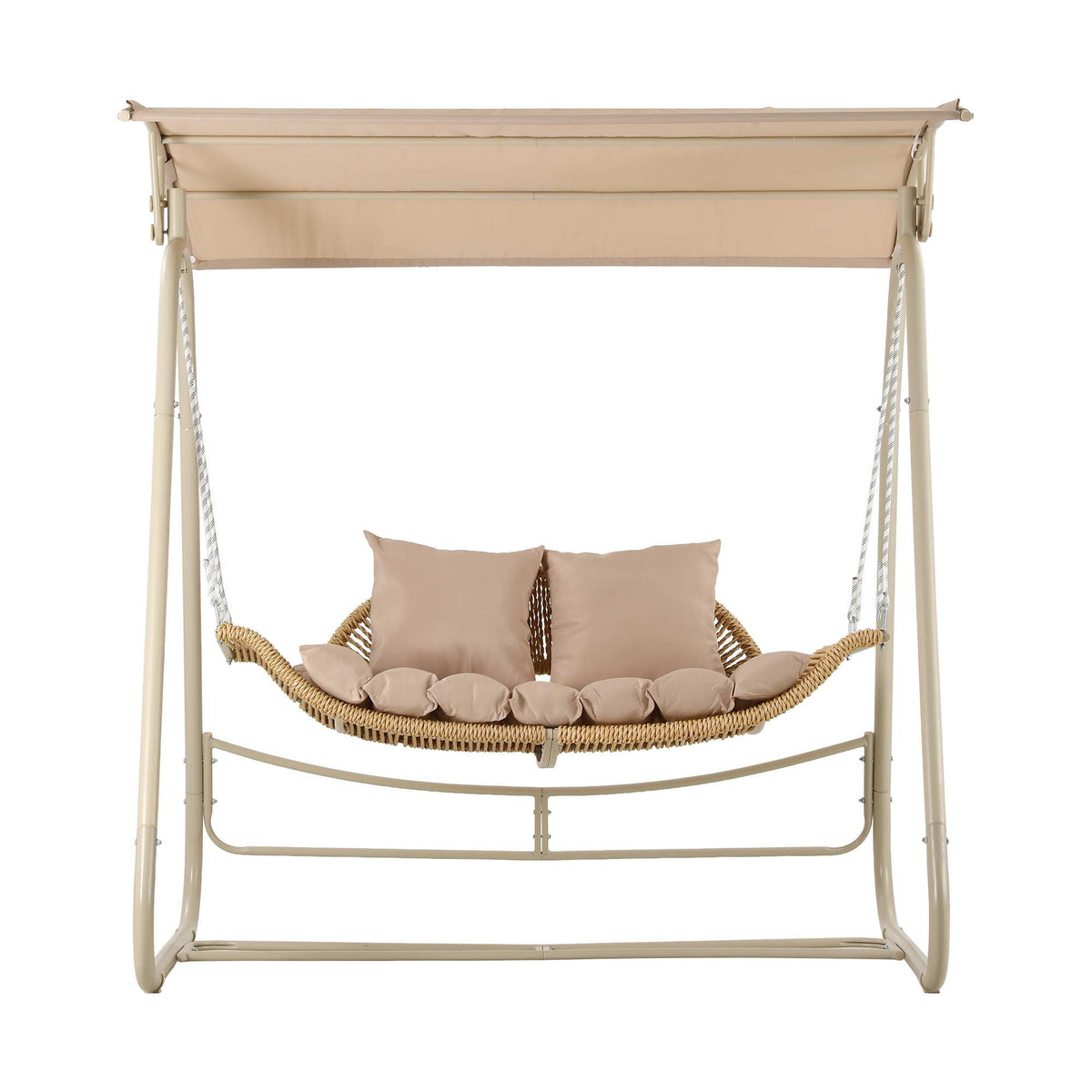 Outdoor Swing Chair 2-Seater Rattan Seat with Canopy Beige