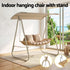 Outdoor Swing Chair 2-Seater Rattan Seat with Canopy Beige