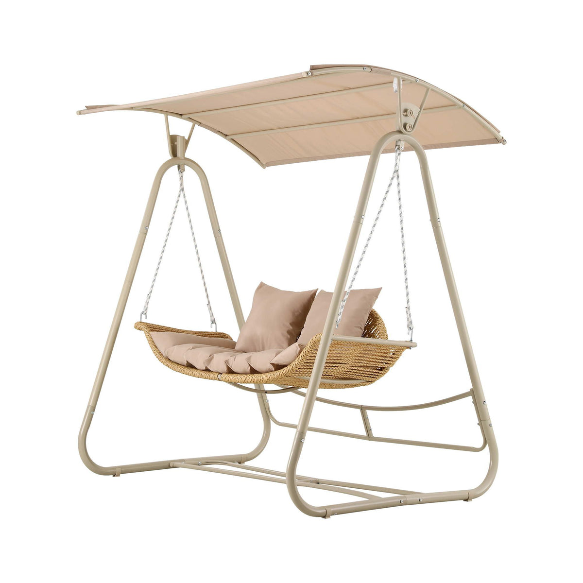 Outdoor Swing Chair 2-Seater Rattan Seat with Canopy Beige