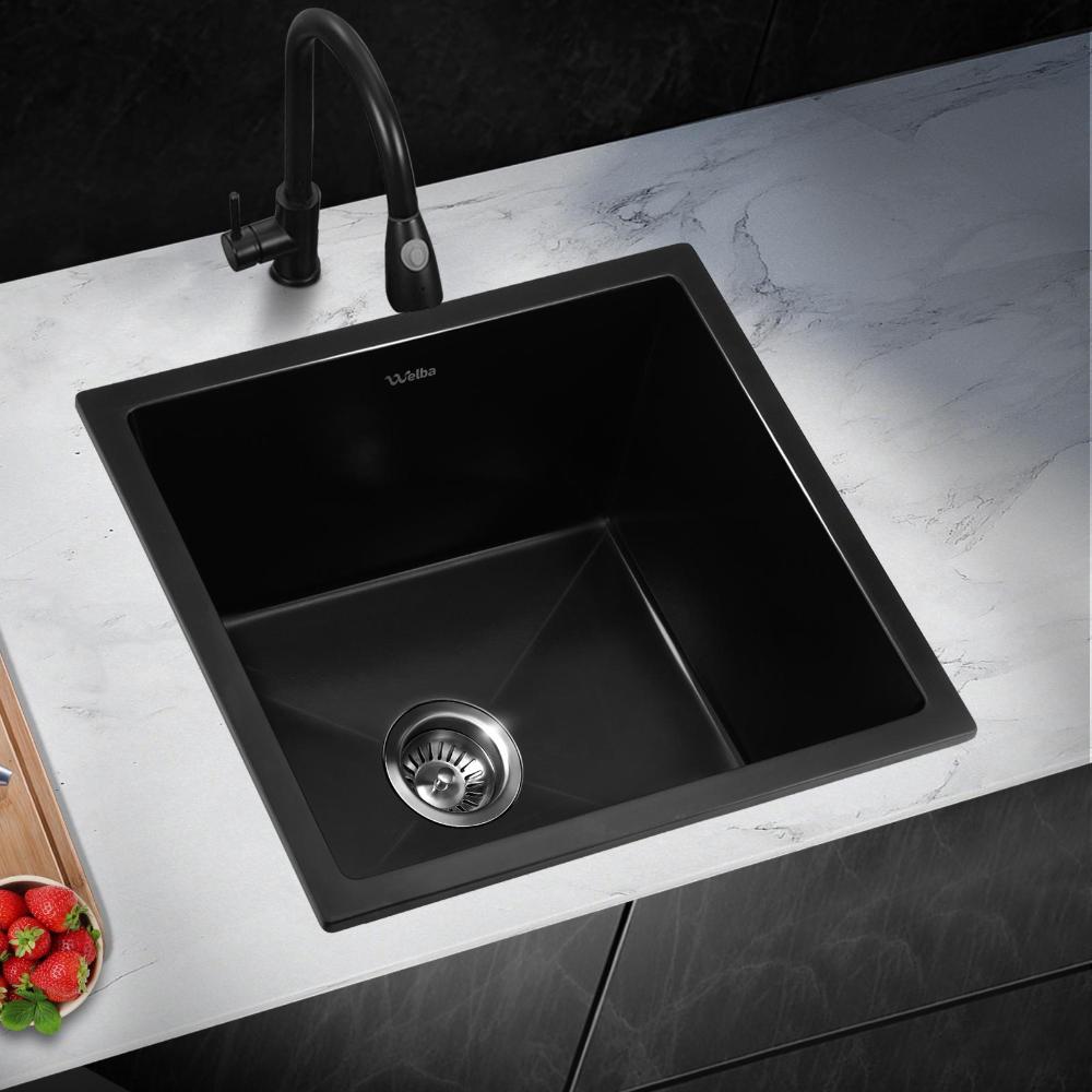 Kitchen Sink 38x38cm Granite Basin Single Bowl Black