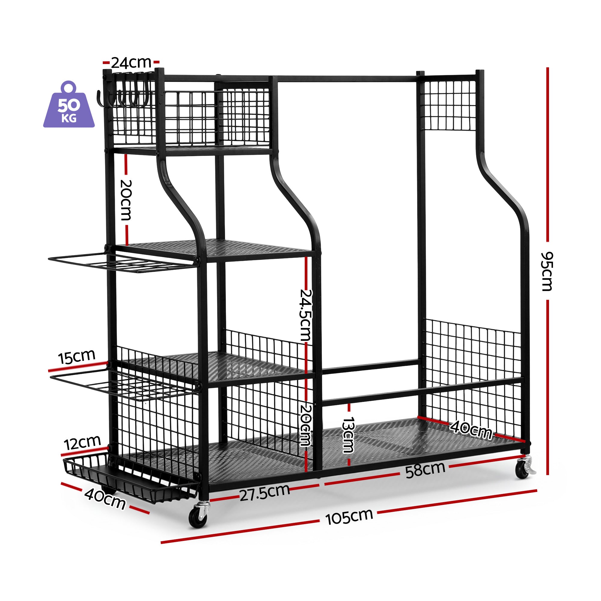 Golf Bag Storage Golf Storage Garage Organizer with Wheels Black