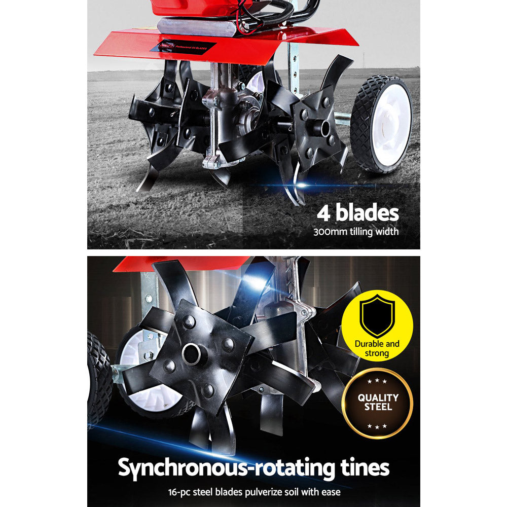 Giantz 65CC Tiller Rototiller Garden Cultivator 4 Blades Soil Power Rotary Hoe