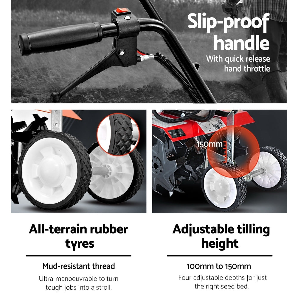 Giantz 65CC Tiller Rototiller Garden Cultivator 6 Blades Soil Power Rotary Hoe