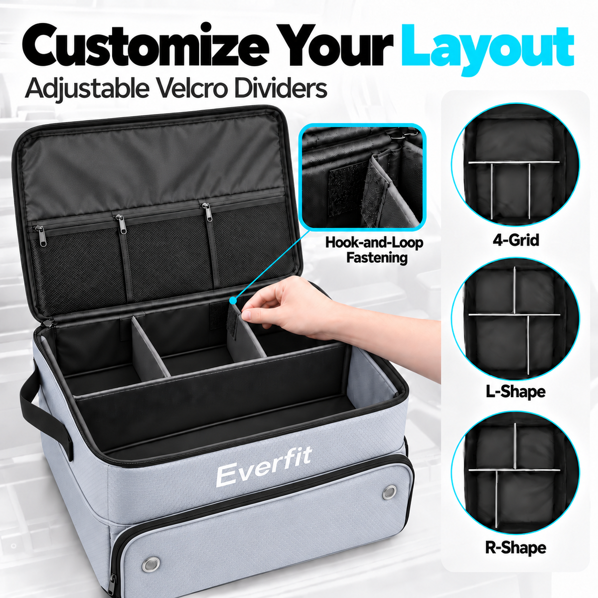 Everfit 2-Tier Car Boot Organiser Storage Bag Trunk Organiser with Ventilated Compartment Grey