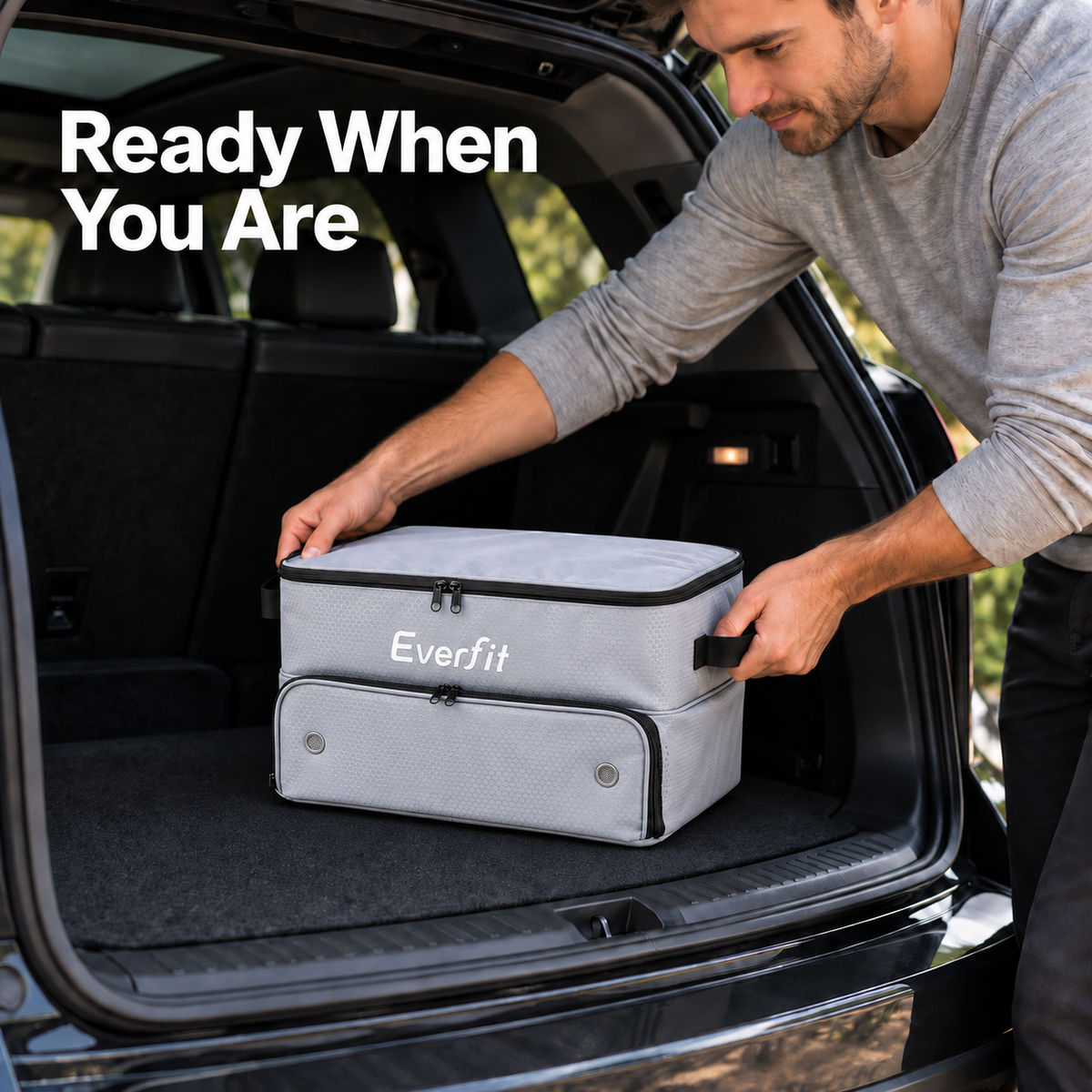 Everfit 2-Tier Car Boot Organiser Storage Bag Trunk Organiser with Ventilated Compartment Grey