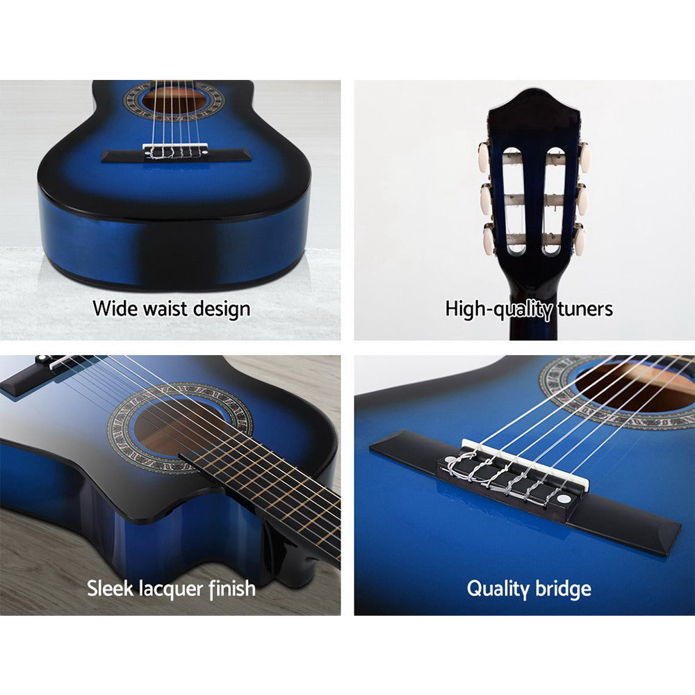 Classical Guitar 34 Inch Kids Beginner Nylon String with Bag Picks Blue