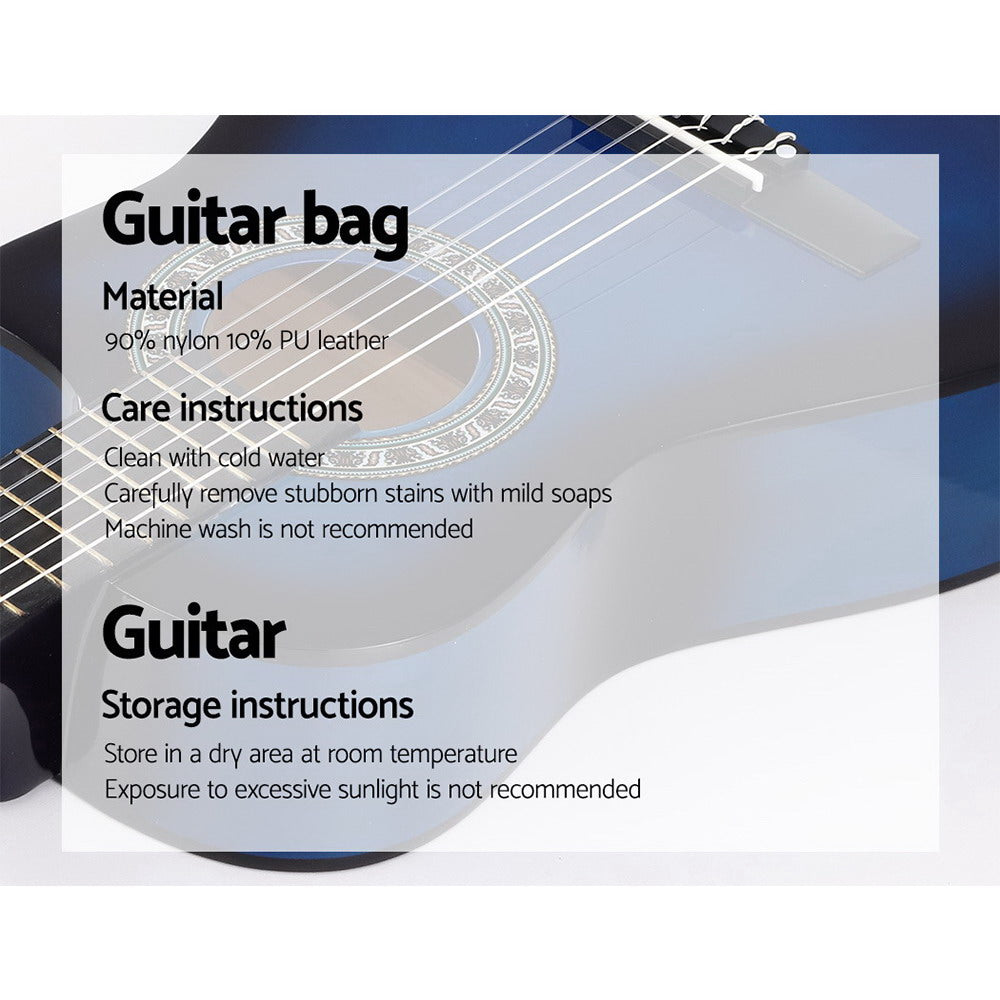 Classical Guitar 34 Inch Kids Beginner Nylon String with Bag Picks Blue