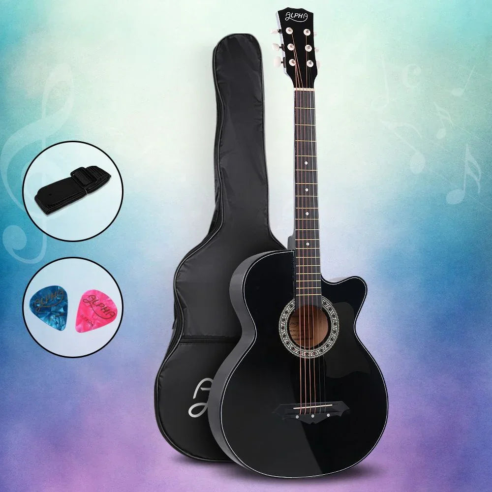 38" Acoustic Guitar – Cutaway Steel‑String, Black, Bag & Accessories