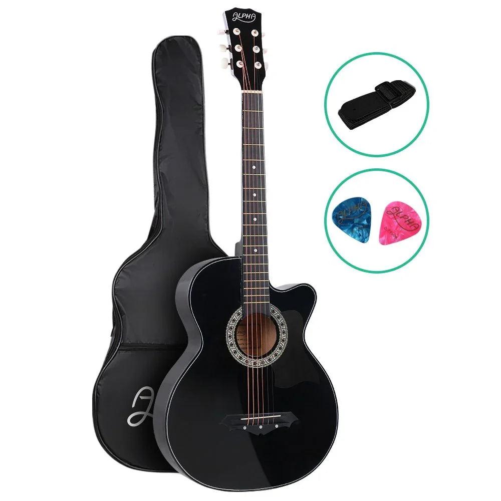 38" Acoustic Guitar – Cutaway Steel‑String, Black, Bag & Accessories