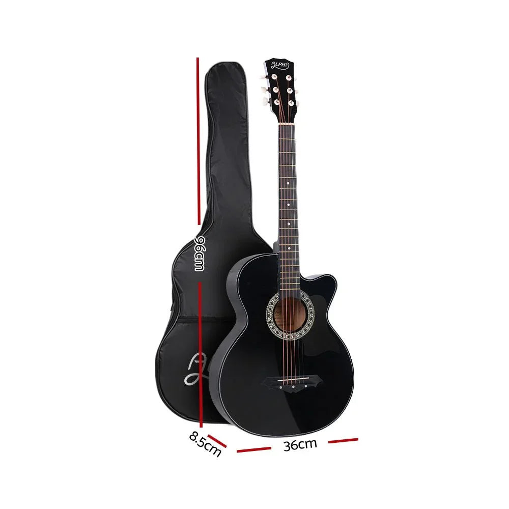 38" Acoustic Guitar – Cutaway Steel‑String, Black, Bag & Accessories