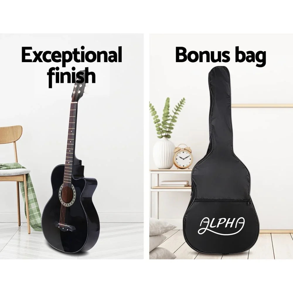 38" Acoustic Guitar – Cutaway Steel‑String, Black, Bag & Accessories