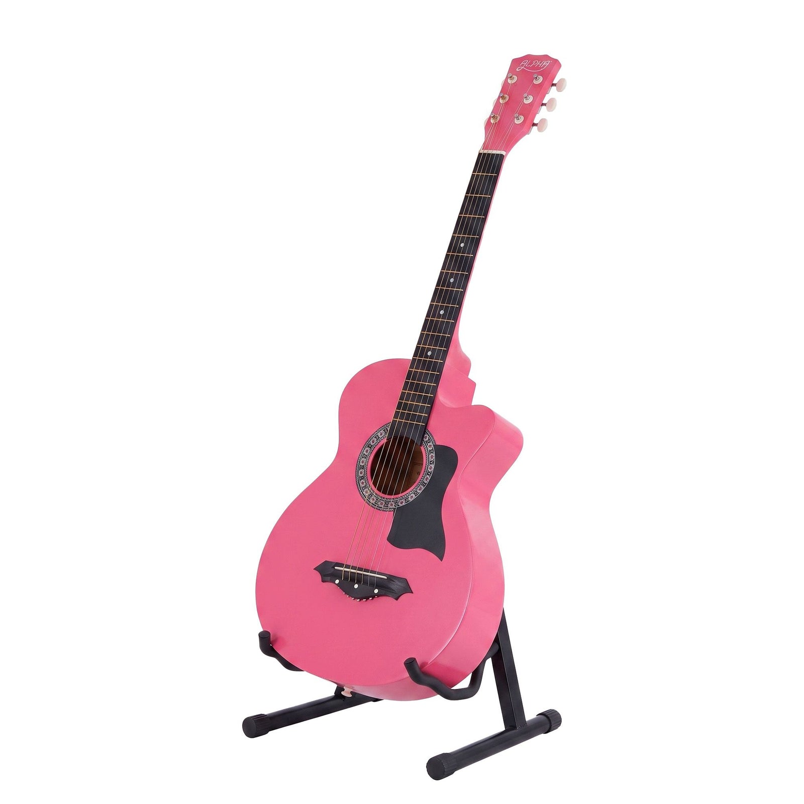 Alpha 38-Inch Acoustic Guitar, Linden Wood Body, Steel Strings, Pink, Full Size