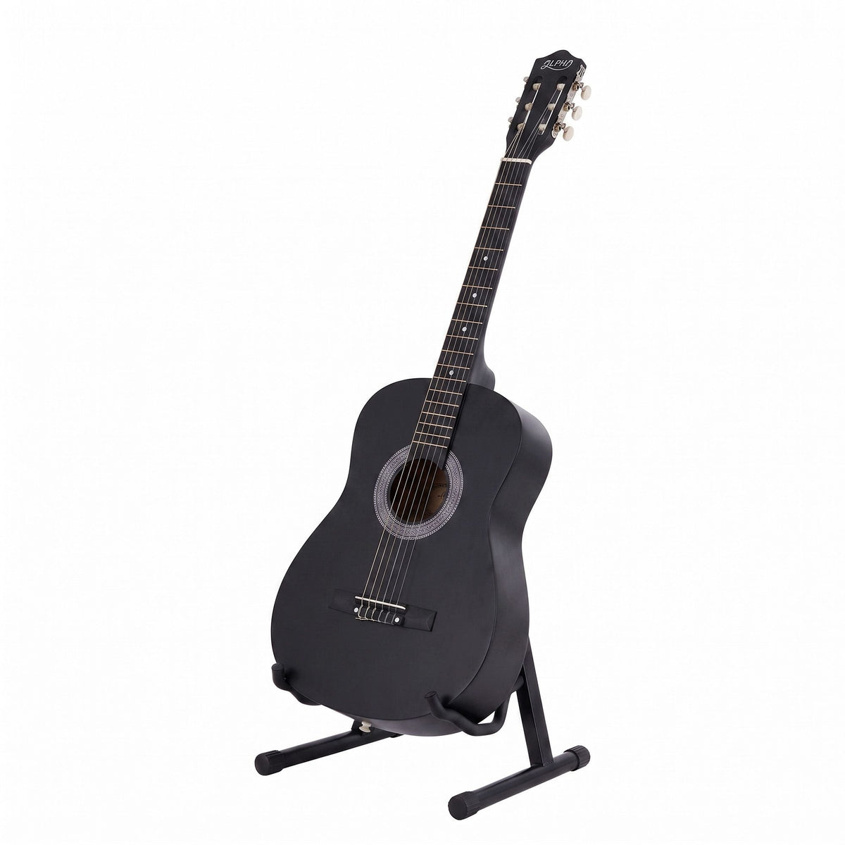 Alpha 38-Inch Classical Acoustic Guitar, Nylon Strings, Folding Stand, Black