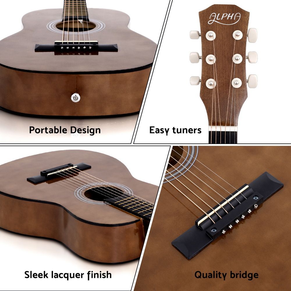 Alpha 31 Inch Acoustic Guitar Portable Design with Steel Strings and Gig Bag Natural