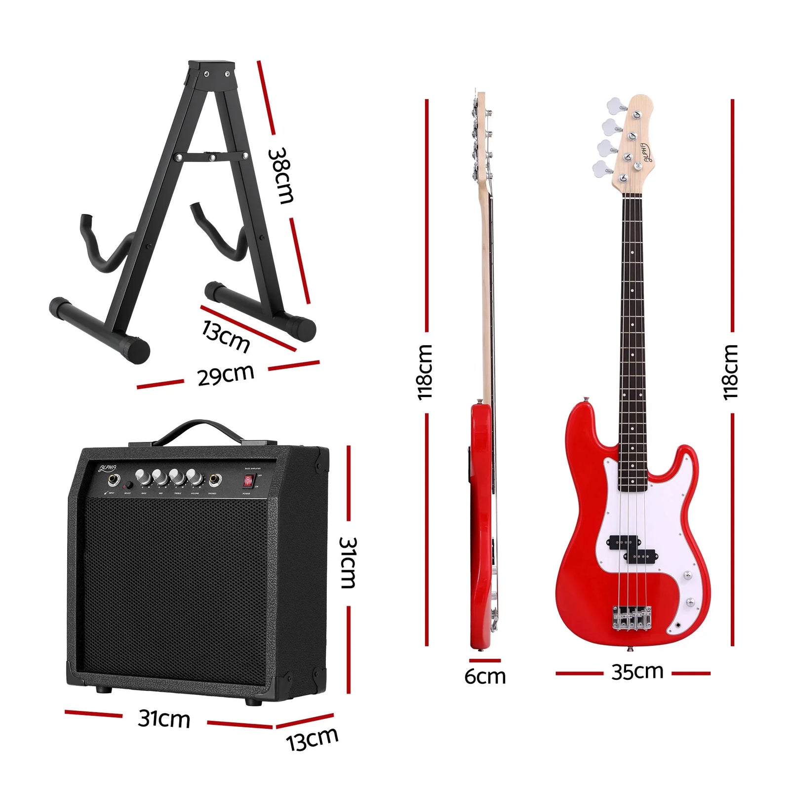 Electric Guitar Bass 47 Inch Set Kit 40W Bass Guitar Amplifier Guitar Stand Folding