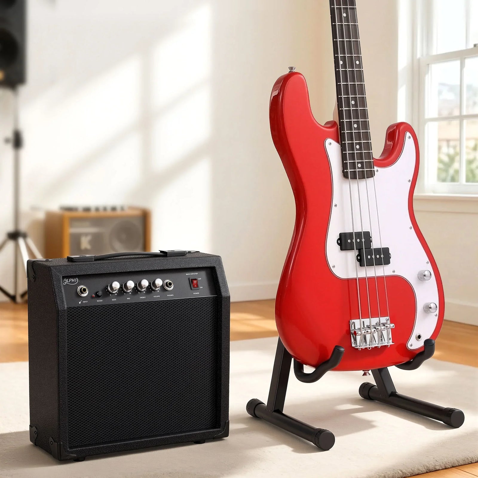 Electric Guitar Bass 47 Inch Set Kit 40W Bass Guitar Amplifier Guitar Stand Folding