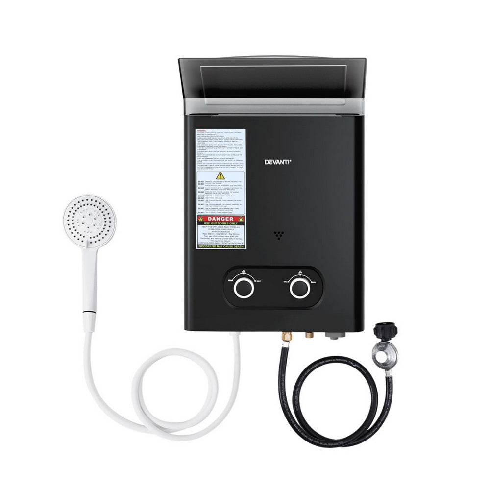 Portable LPG Gas Water Heater Outdoor Camping Shower LED Display Black