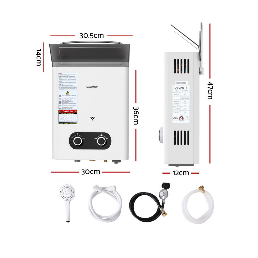 Portable LPG Gas Water Heater Outdoor Camping Shower LED Display White