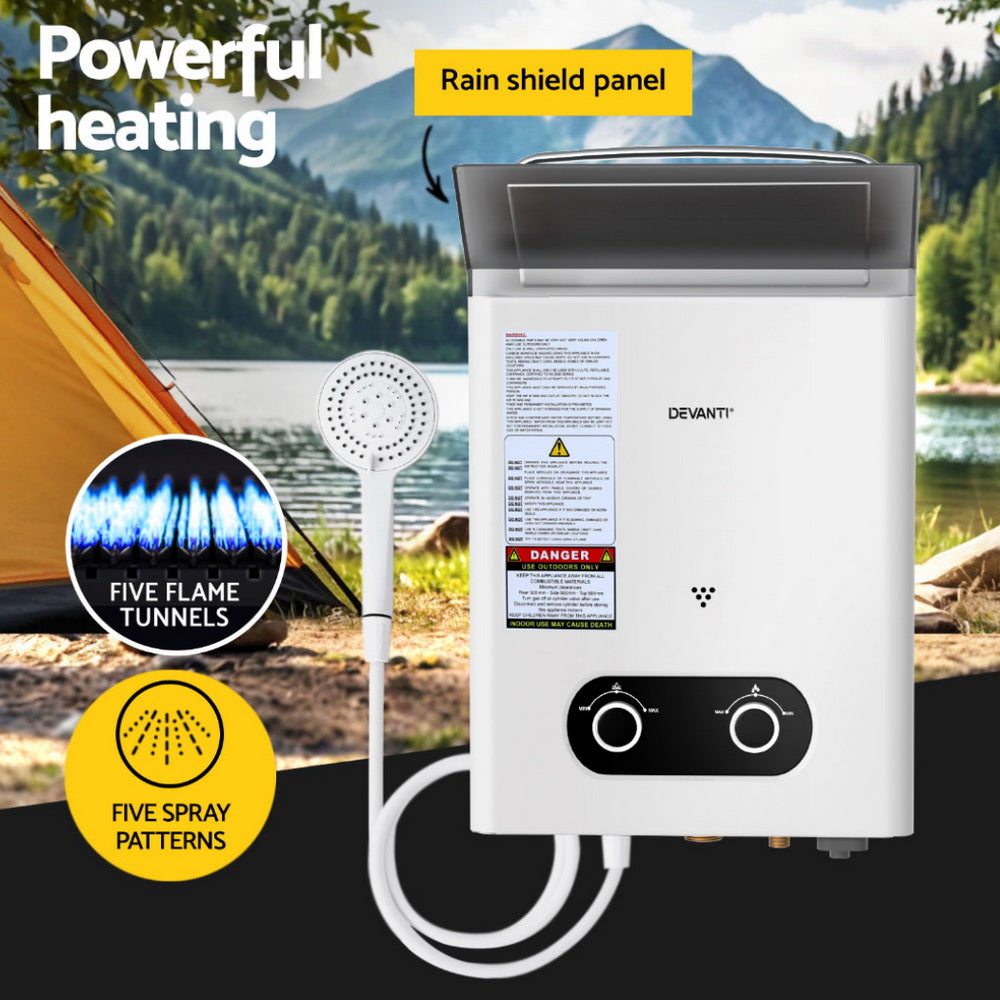 Portable LPG Gas Water Heater Outdoor Camping Shower LED Display White
