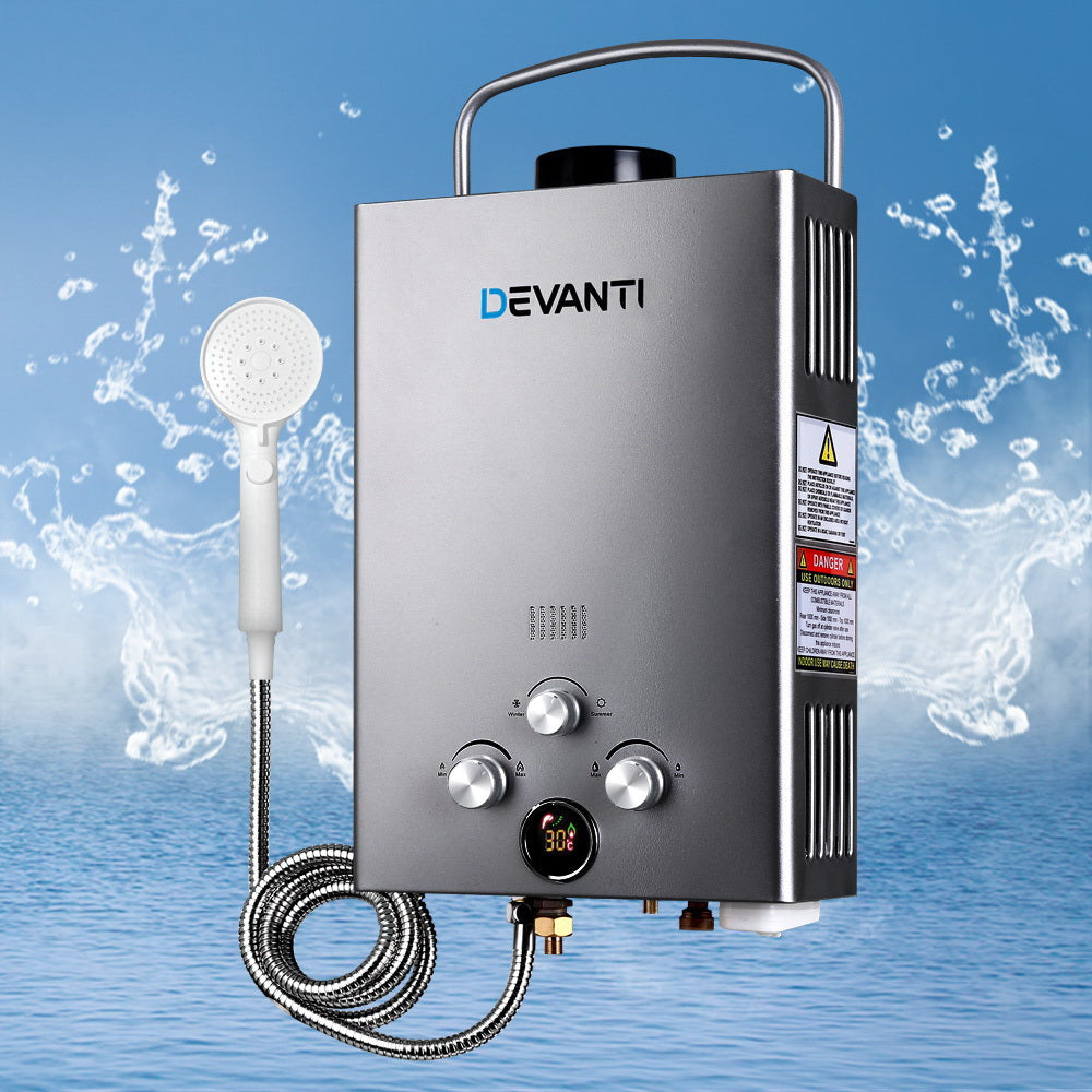 Devanti Portable Gas Water Heater With Pump LPG System Grey