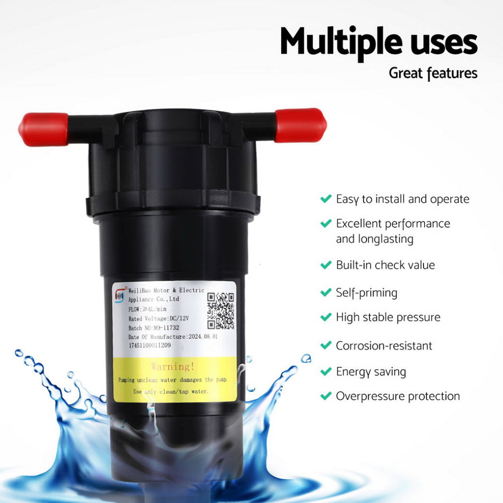 12V Water Pump 4L/Min 34PSI Self Priming Diaphragm Shower Caravan Pump