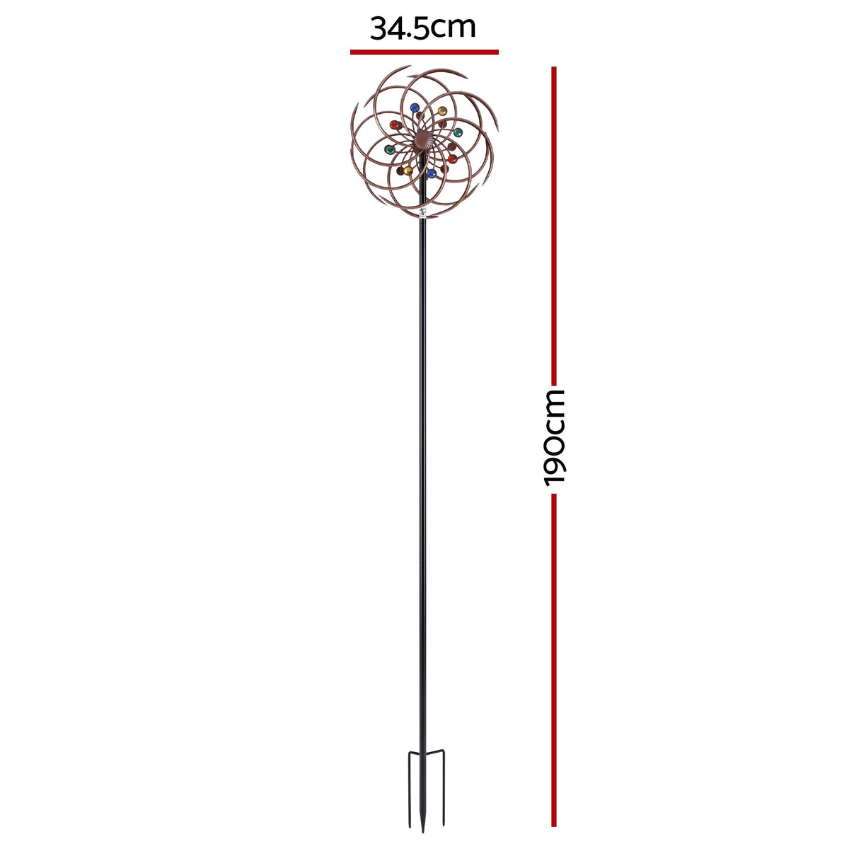 Gardeon Garden Windmill 190cm Double Layer Metal Wind Spinner Bronze Multicolour