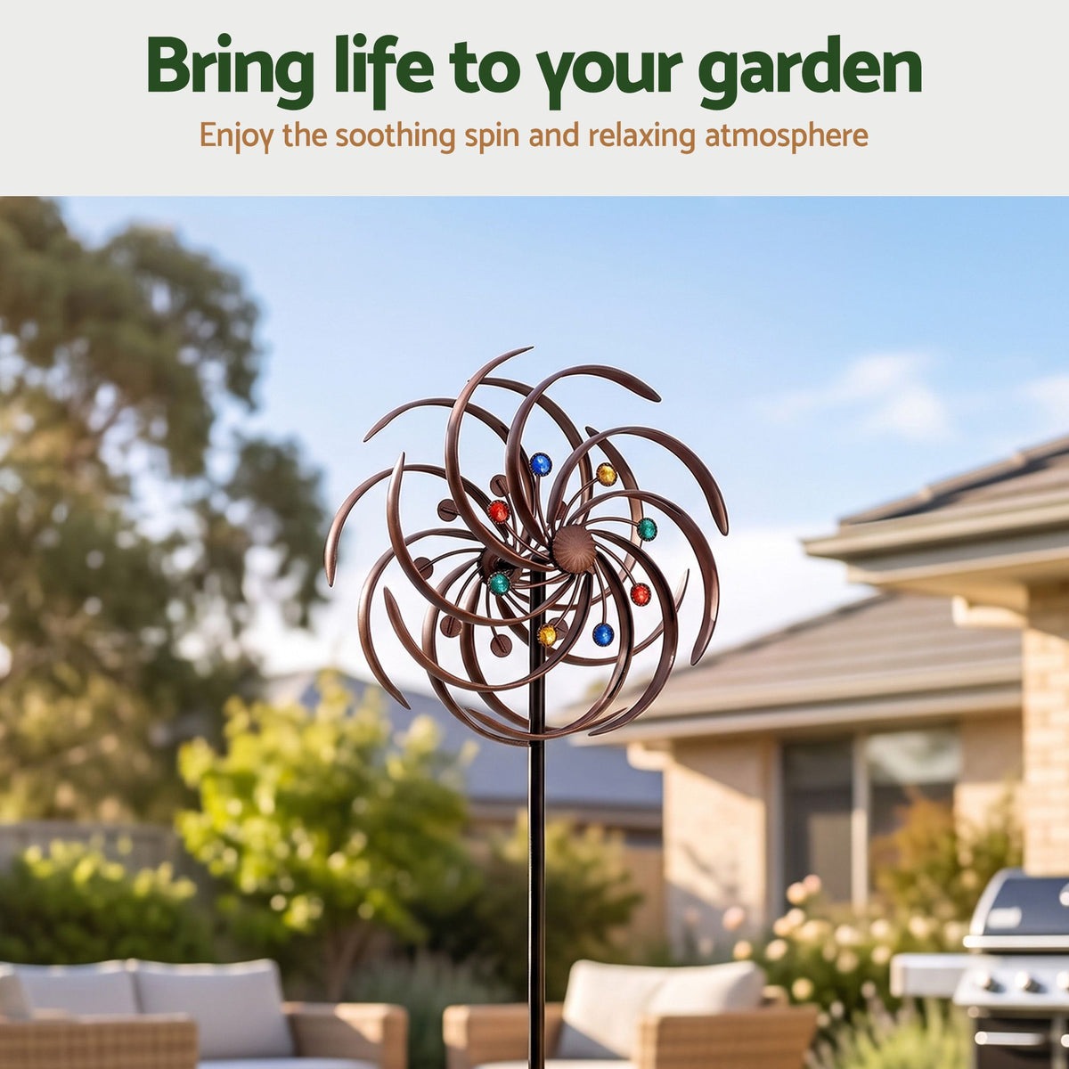 Gardeon Garden Windmill 190cm Double Layer Metal Wind Spinner Bronze Multicolour