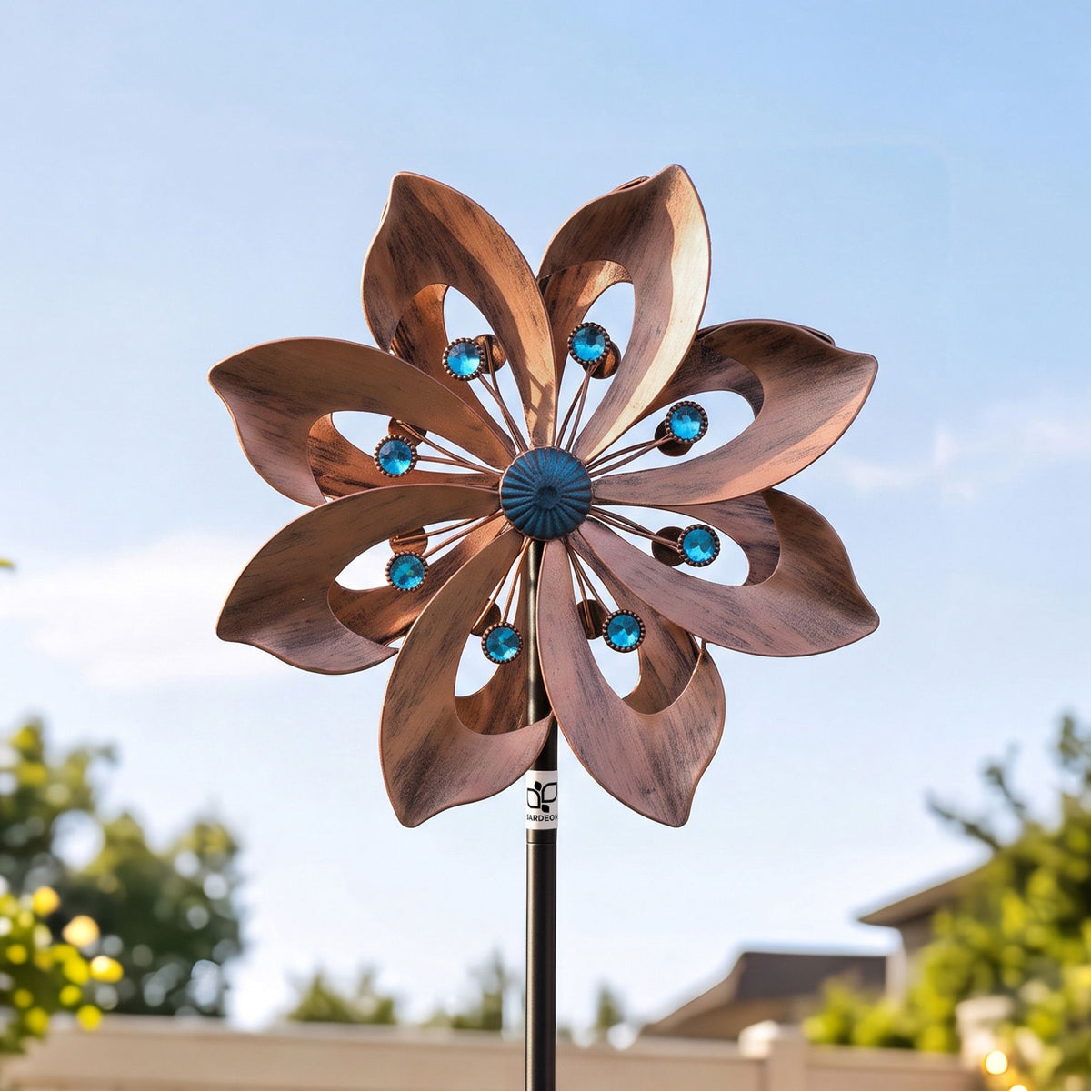 Gardeon Garden Windmill 190cm Double Layer Metal Flower Wind Spinner Bronze Blue