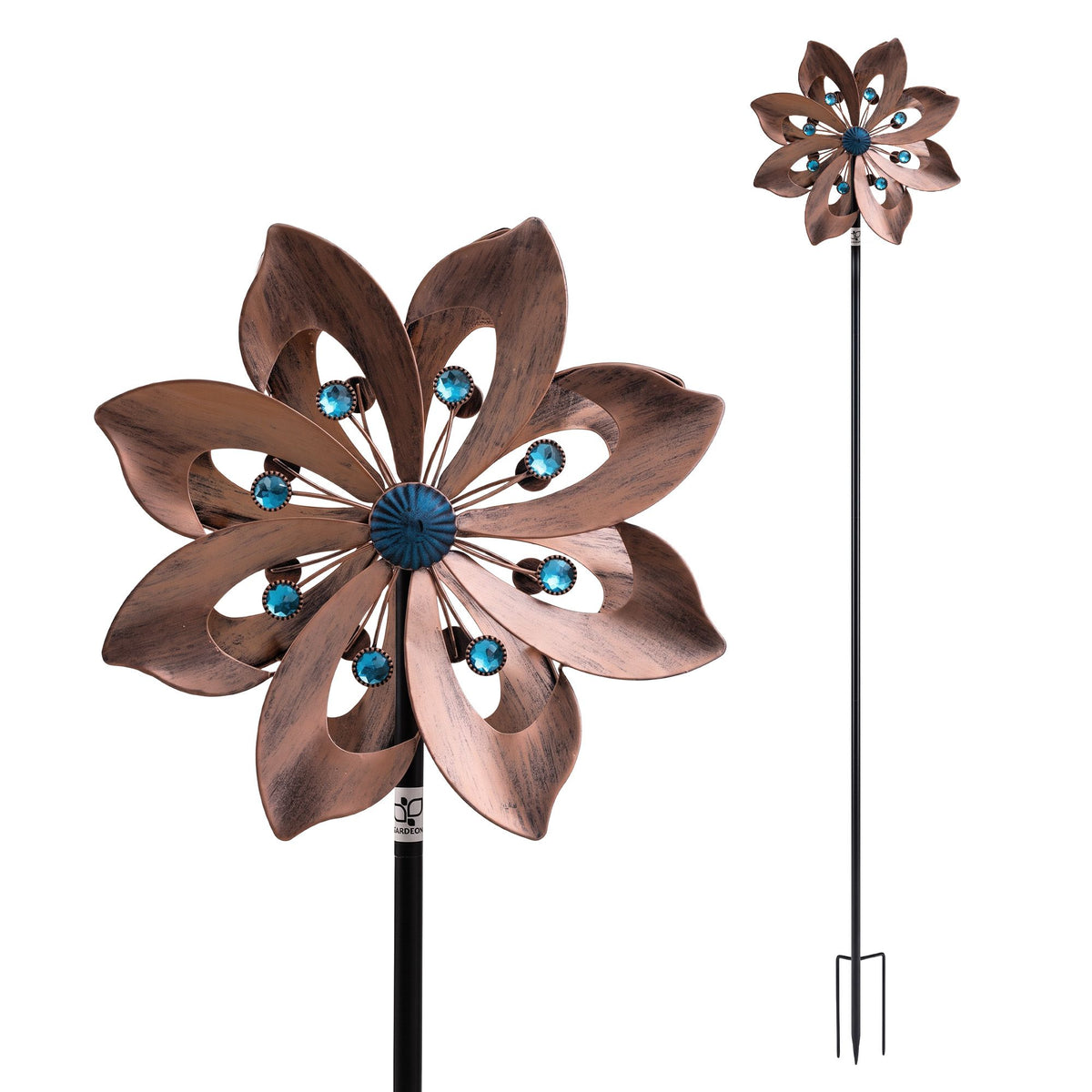 Gardeon Garden Windmill 190cm Double Layer Metal Flower Wind Spinner Bronze Blue