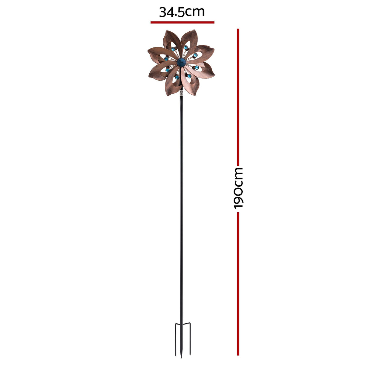 Gardeon Garden Windmill 190cm Double Layer Metal Flower Wind Spinner Bronze Blue