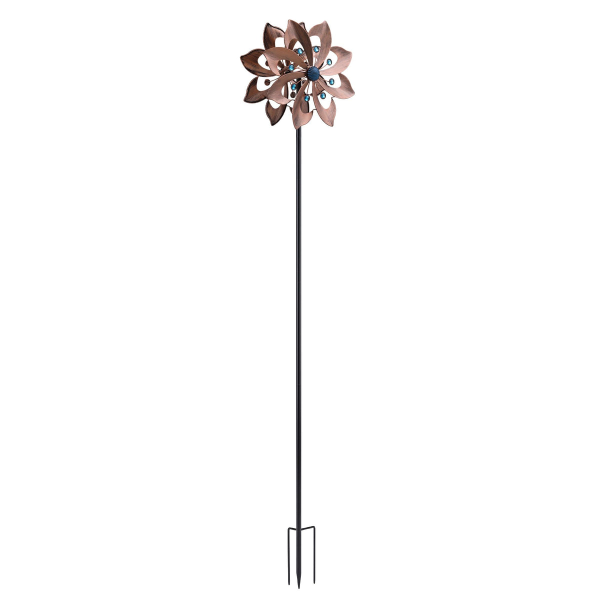 Gardeon Garden Windmill 190cm Double Layer Metal Flower Wind Spinner Bronze Blue