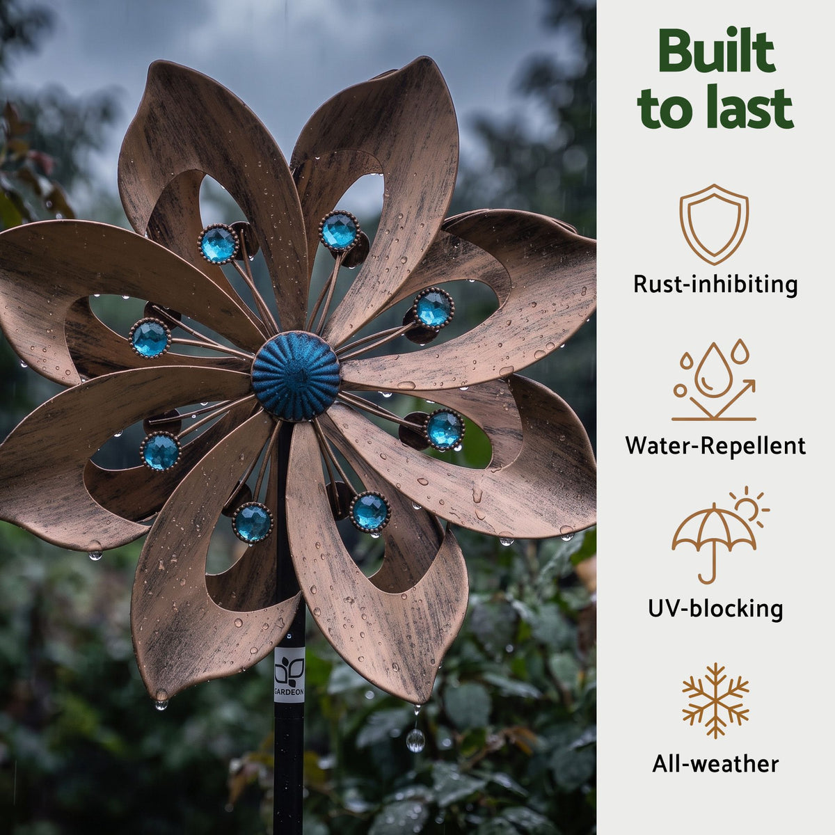 Gardeon Garden Windmill 190cm Double Layer Metal Flower Wind Spinner Bronze Blue