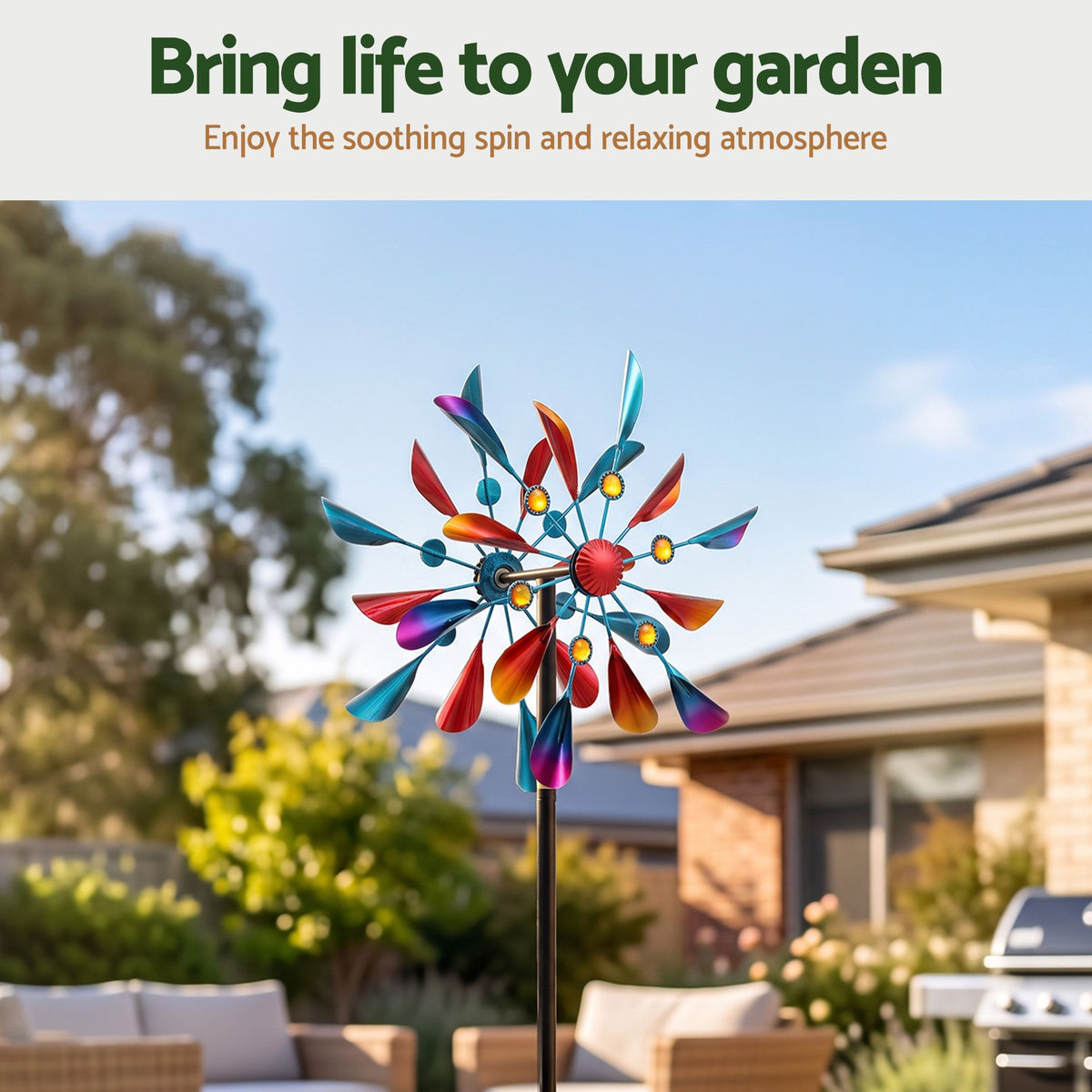 Gardeon Garden Windmill Metal Double Wind Spinner Outdoor Lawn Decor 190cm