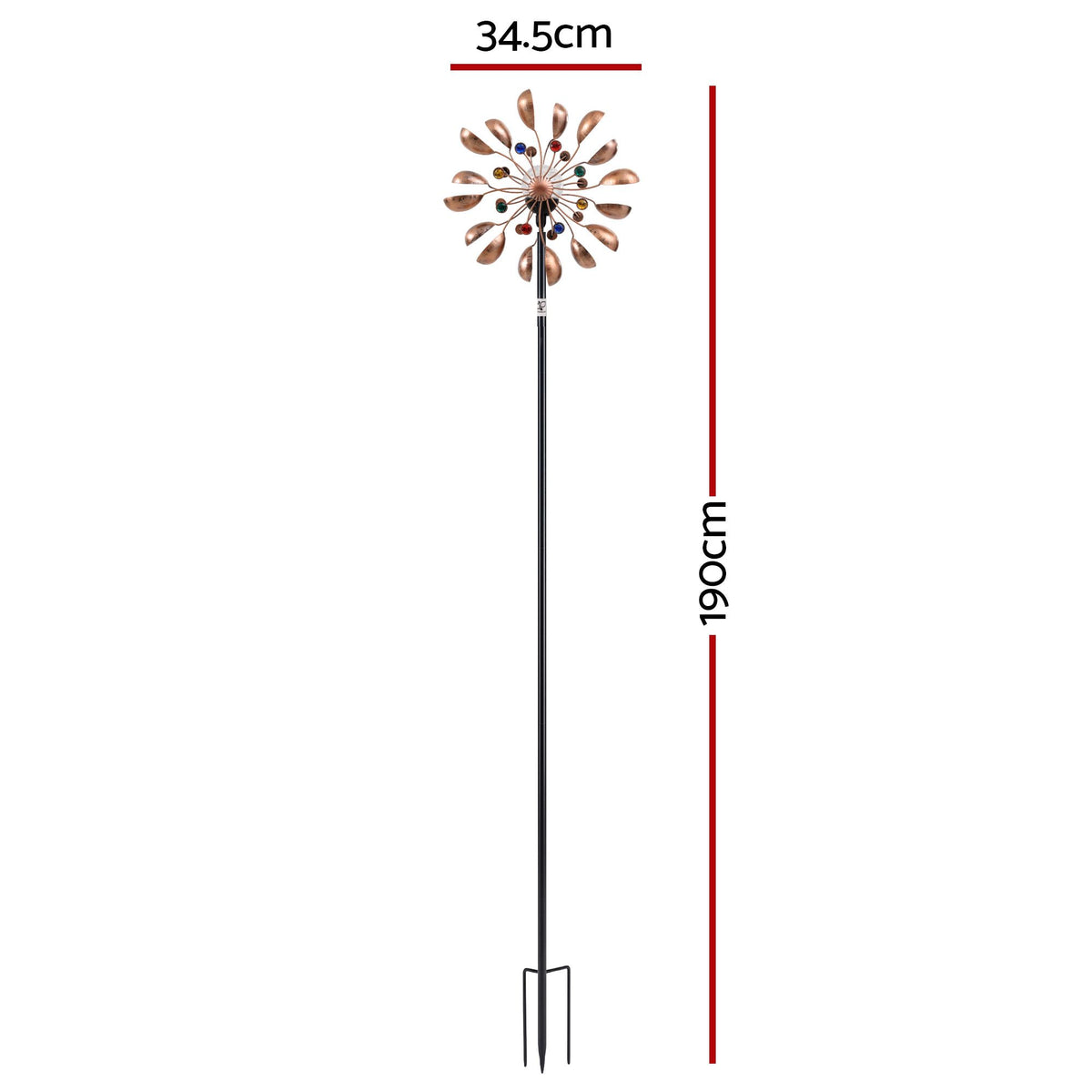 Gardeon Solar Garden Windmill 190cm Metal Wind Spinner Colour Changing Bronze