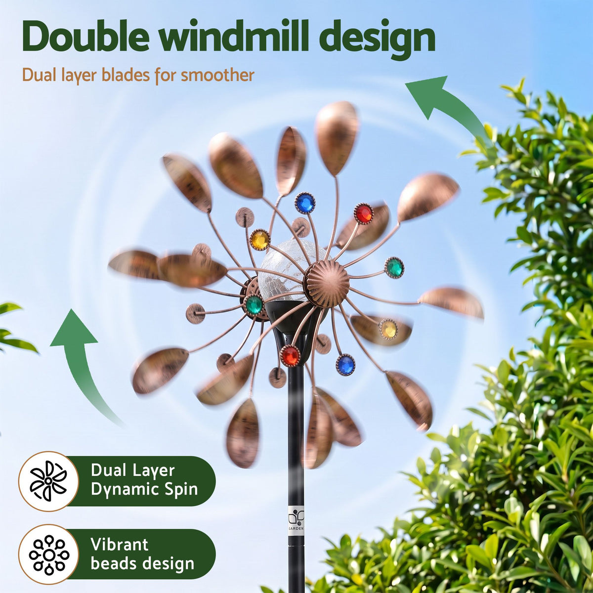 Gardeon Solar Garden Windmill 190cm Metal Wind Spinner Colour Changing Bronze