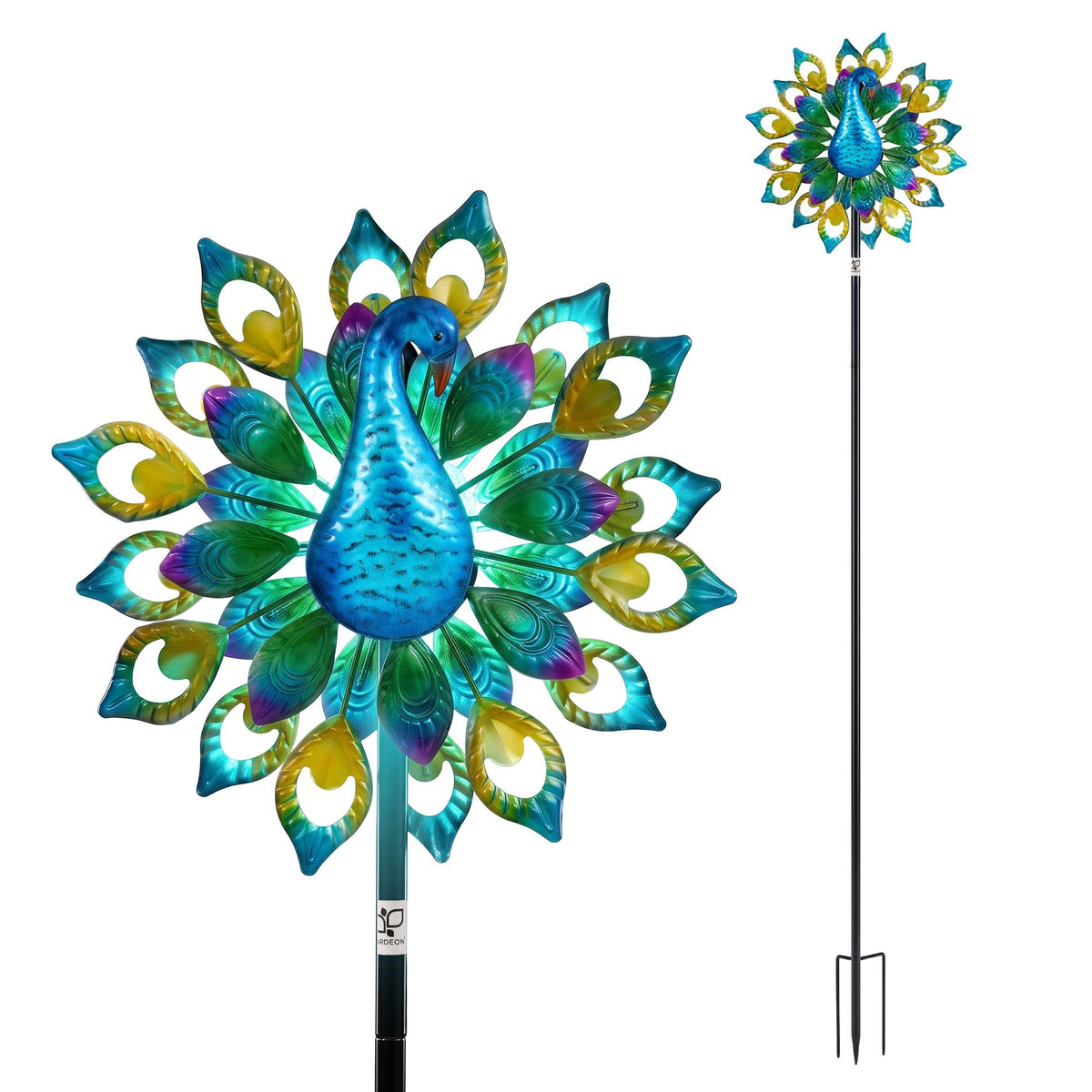 Gardeon Solar Garden Windmill 190cm Colourful Peacock Metal Wind Spinner Light