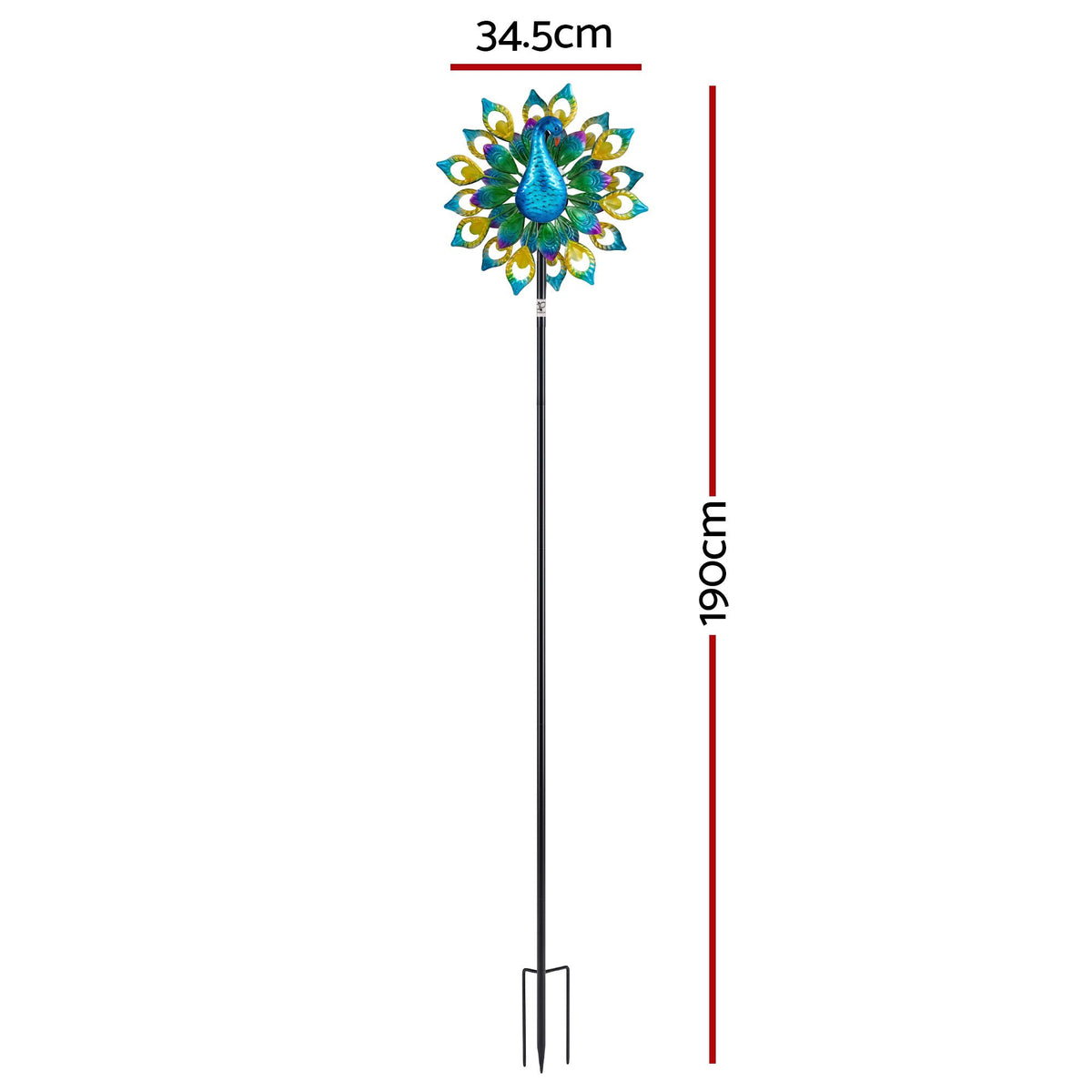 Gardeon Solar Garden Windmill 190cm Colourful Peacock Metal Wind Spinner Light
