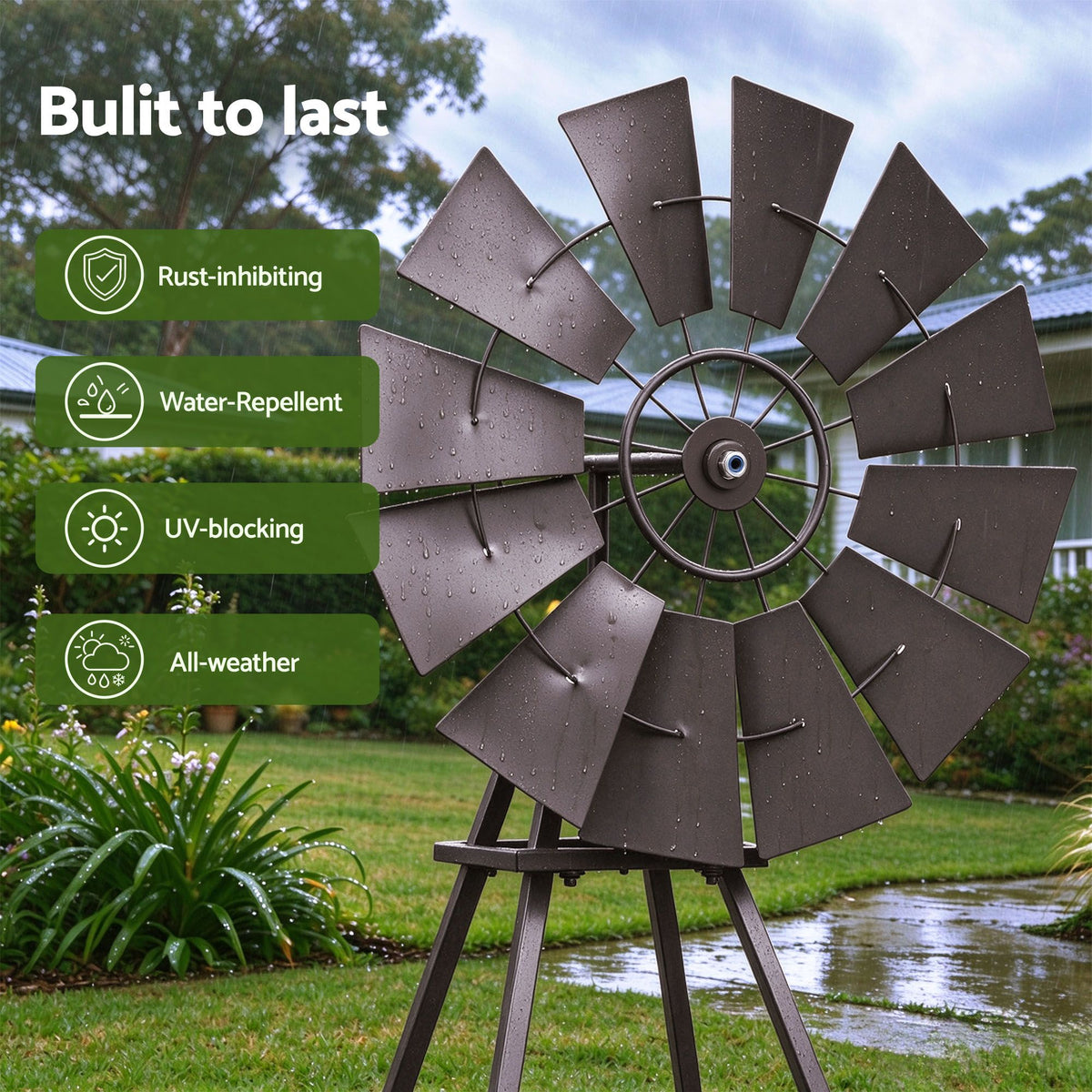 Gardeon Garden Windmill Metal Outdoor Yard Decor 120cm Bronze