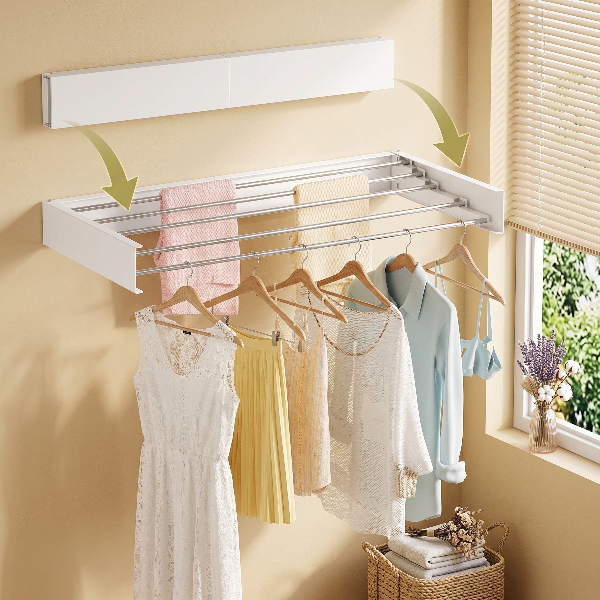 Wall Mounted Foldable Clothes Drying Rack Airer 100cm White