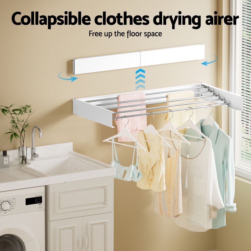 Wall Mounted Foldable Clothes Drying Rack Airer 100cm White