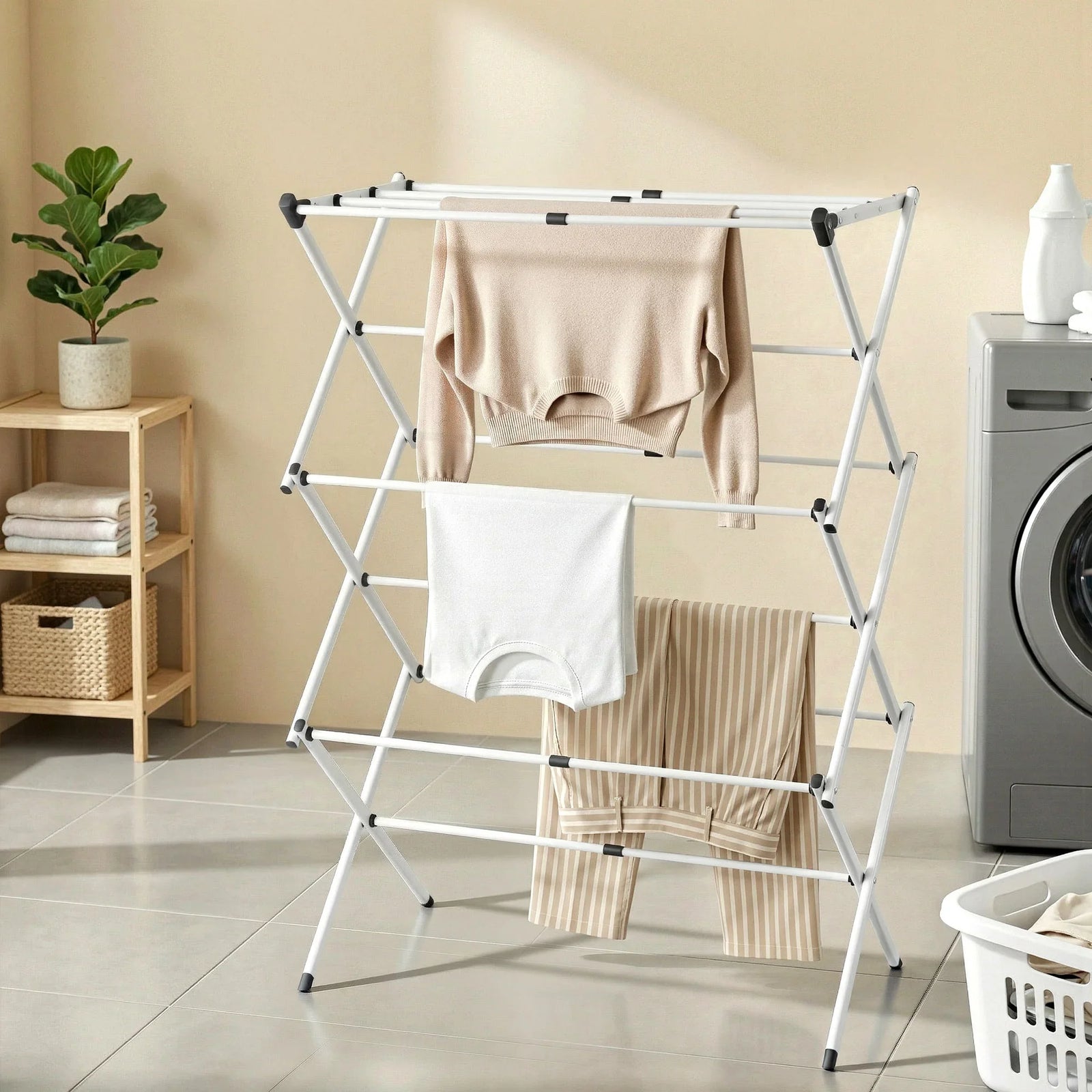 Foldable Clothes Drying Rack with Extendable Rods & Sturdy Metal Frame