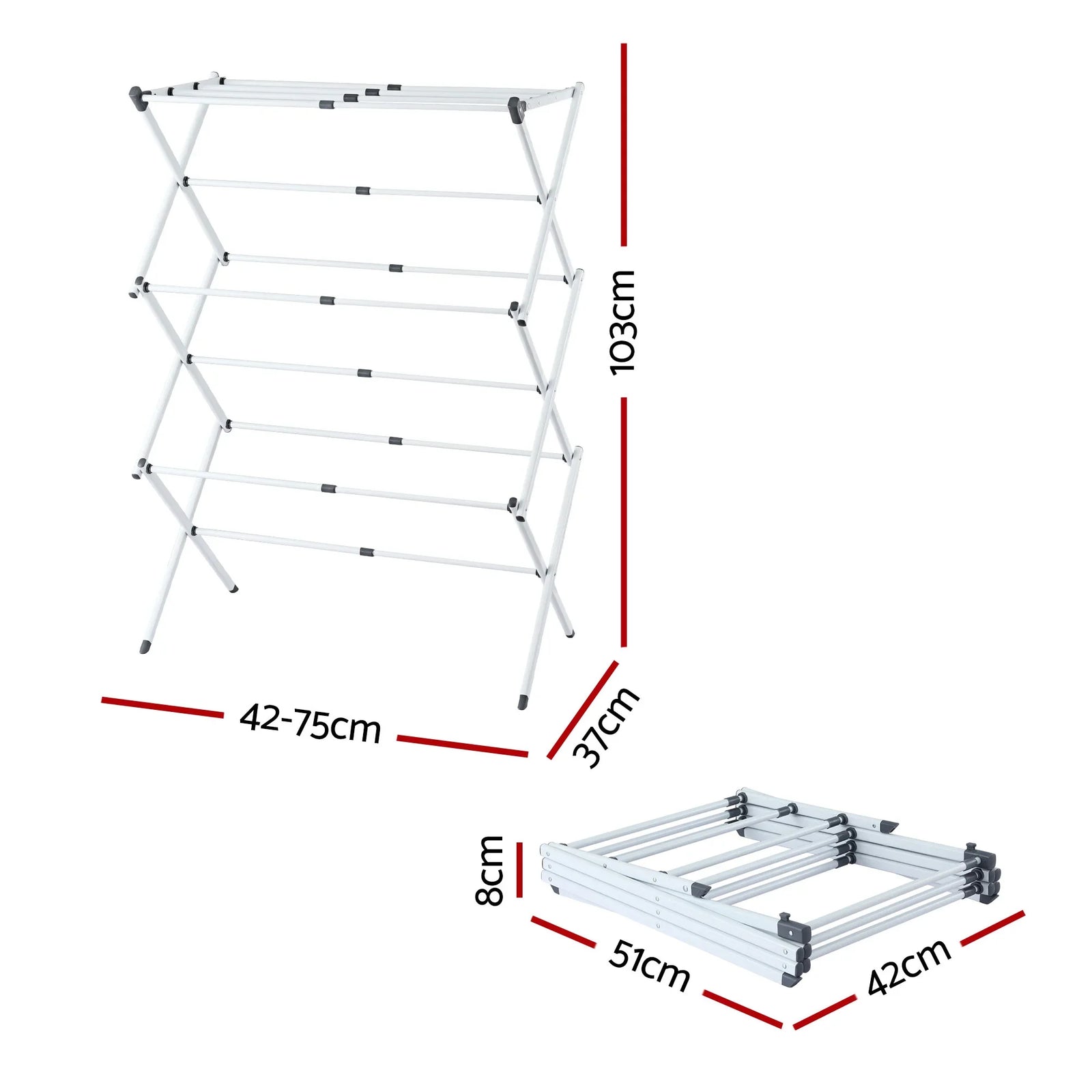 Foldable Clothes Drying Rack with Extendable Rods & Sturdy Metal Frame