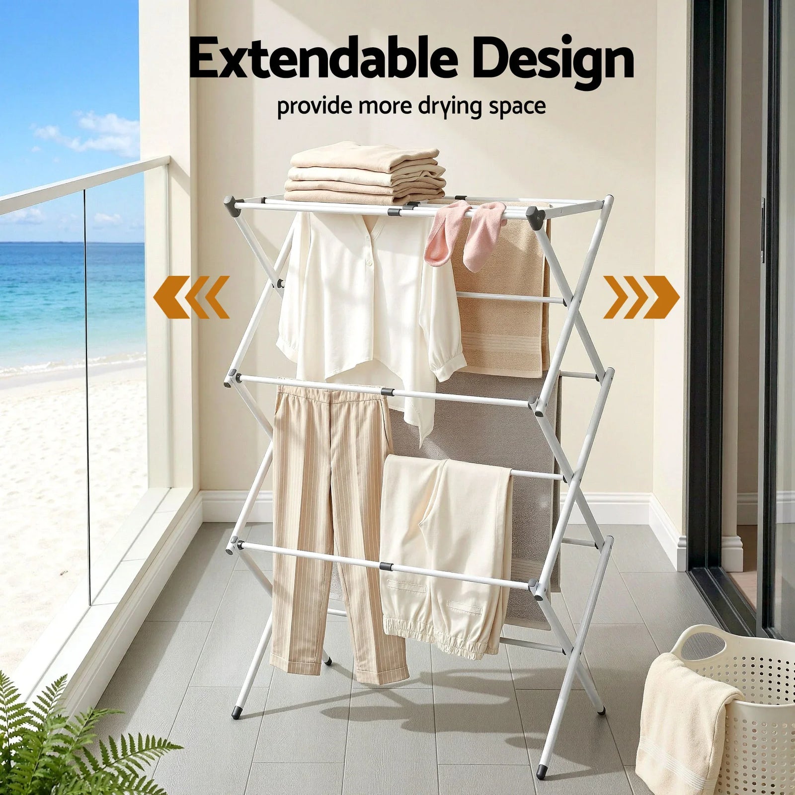 Foldable Clothes Drying Rack with Extendable Rods & Sturdy Metal Frame