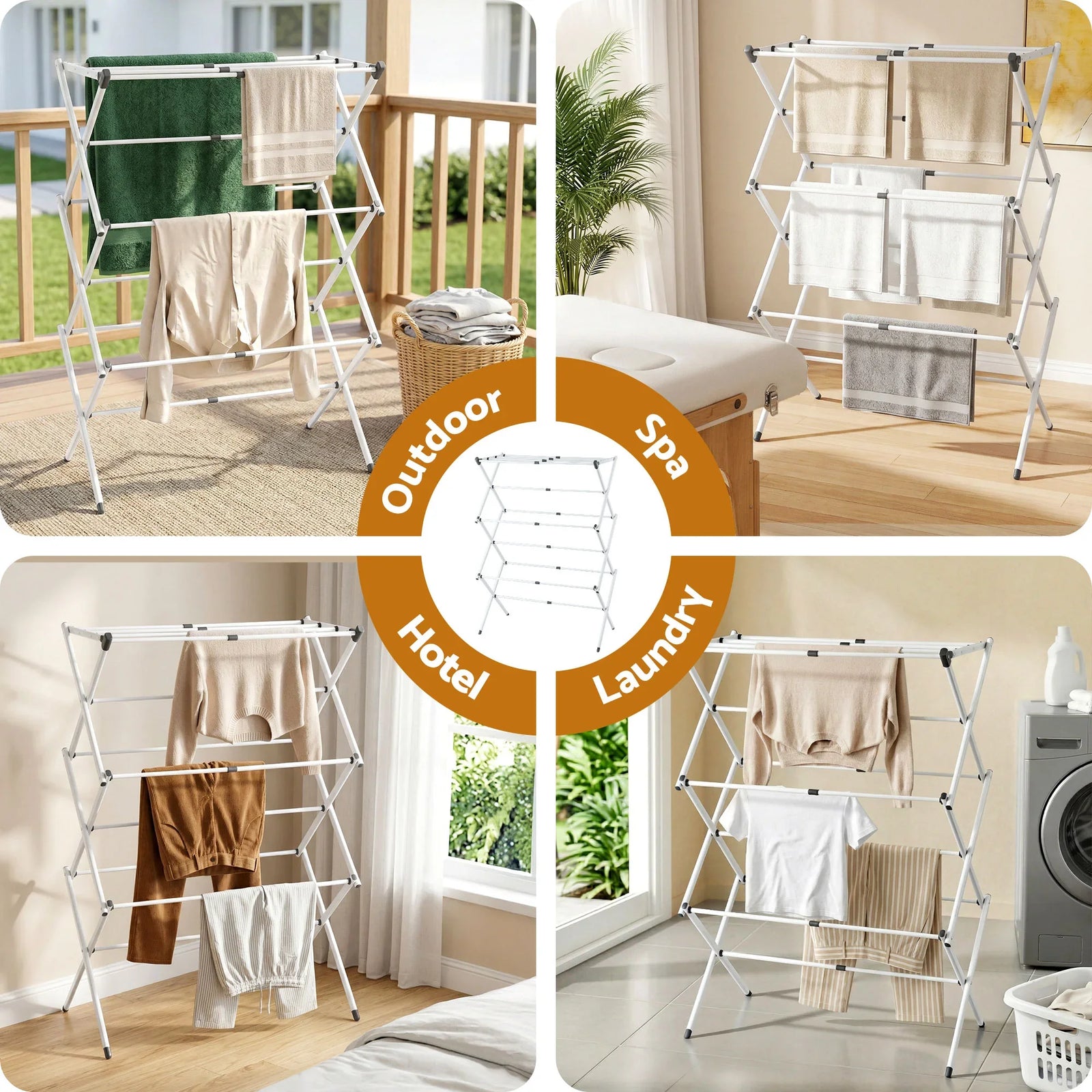 Foldable Clothes Drying Rack with Extendable Rods & Sturdy Metal Frame