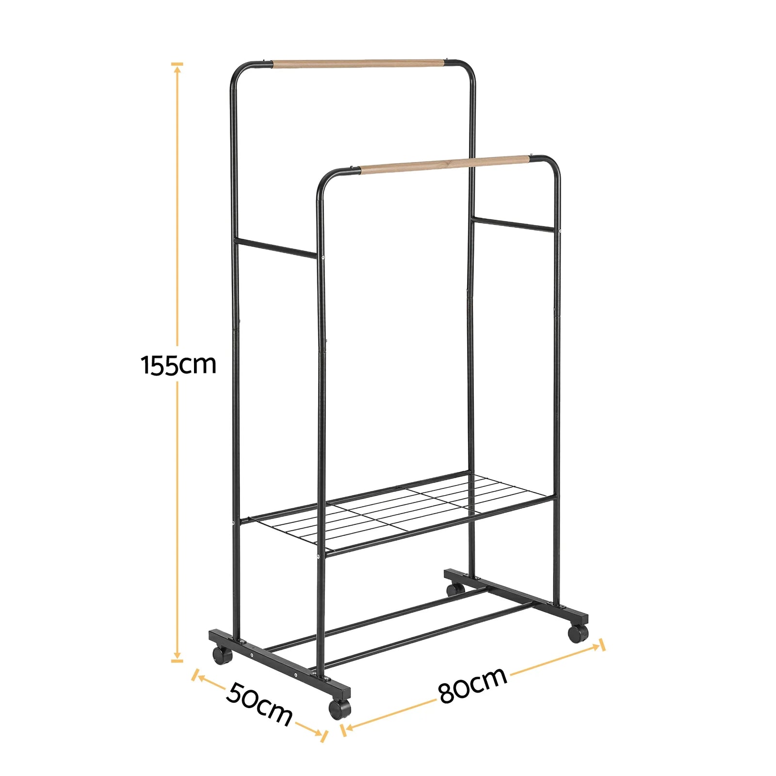 Clothes Rack Double Rod Airer Rail Coat Stand Hanger Storage Shelf