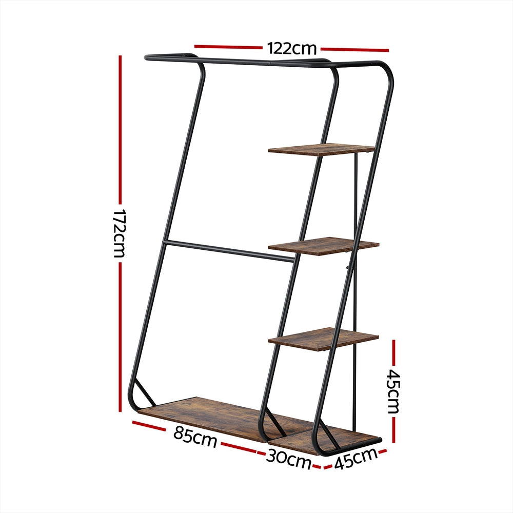 Artiss Wardrobe Clothes Rack Airer 4-Tier Walnut