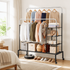 4-in-1 Double Rod Clothes Rack Airer Coat Stand with Shoe Shelf Storage