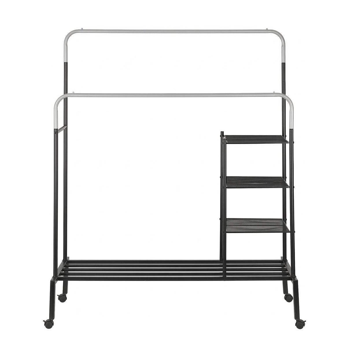 4-in-1 Double Rod Clothes Rack Airer Coat Stand with Shoe Shelf Storage