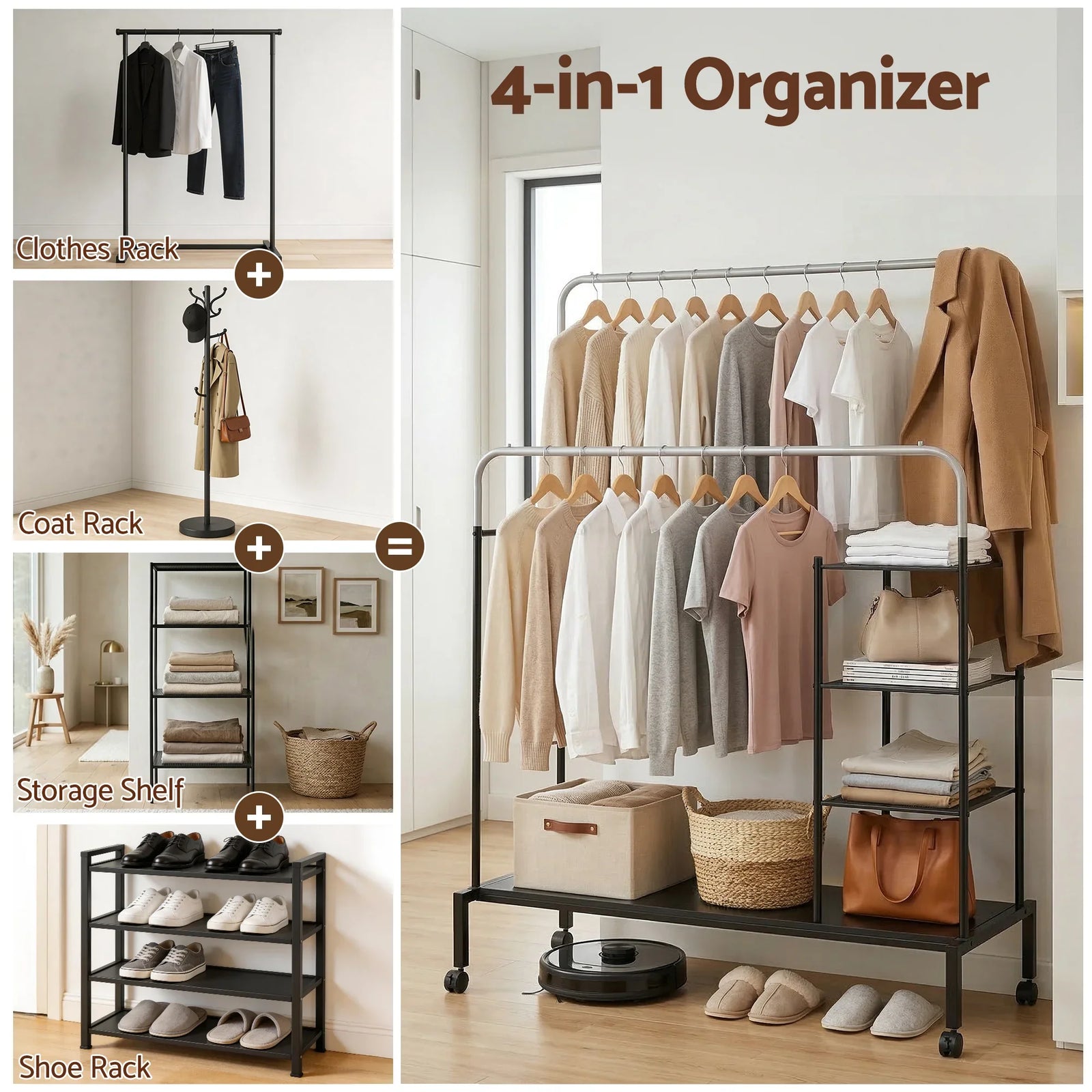 Clothes Rack Double Rod Airer Rail Coat Stand Hanger Storage Shelf